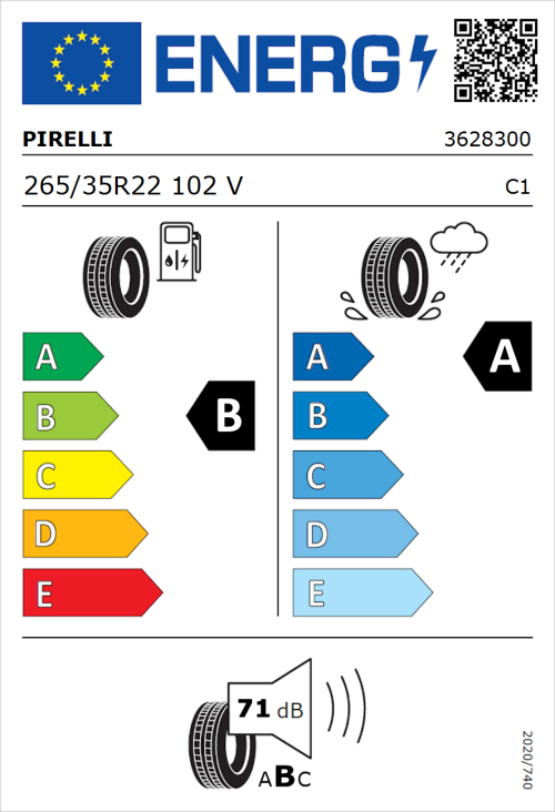 Tyre Label for Pirelli P Zero New (PZ4) (PNCS) 265/35R22 102V